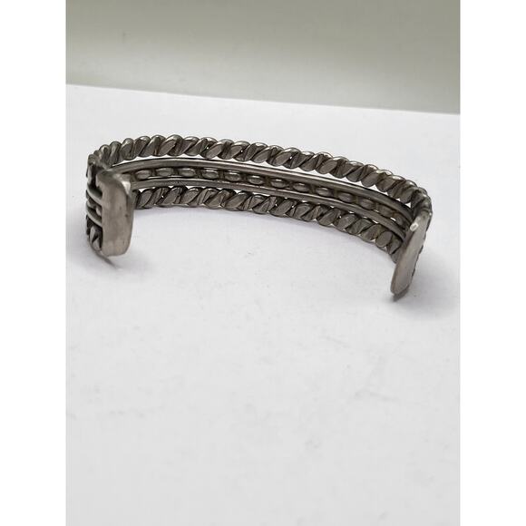 Vintage Heavy Silver Tone Triple Band Textured Metal Cuff Bracelet - Picture 3 of 10